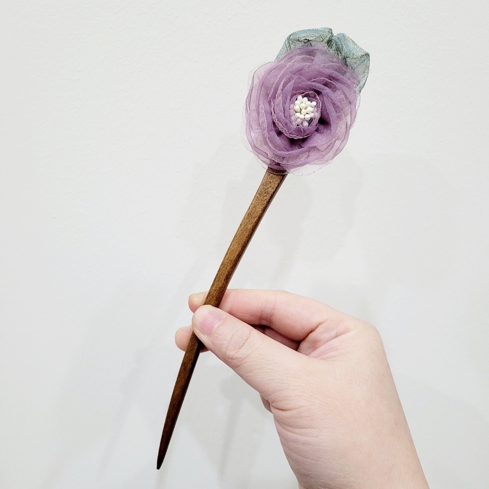 Brand New Wooden Purple Flower Hair Pin